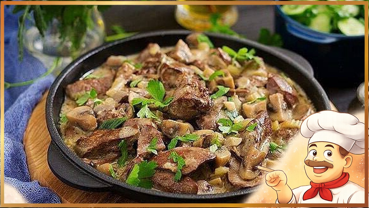 Куриная печень с грибами