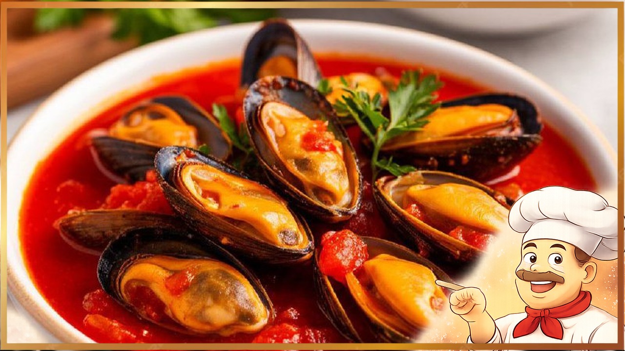 Тушёные мидии в томатном соусе