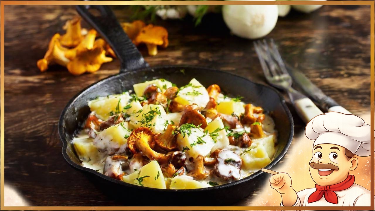 Жареная картошка с лисичками в сметане