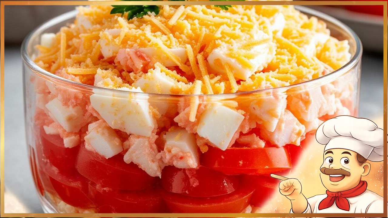 Слоеный салат с крабовыми палочками