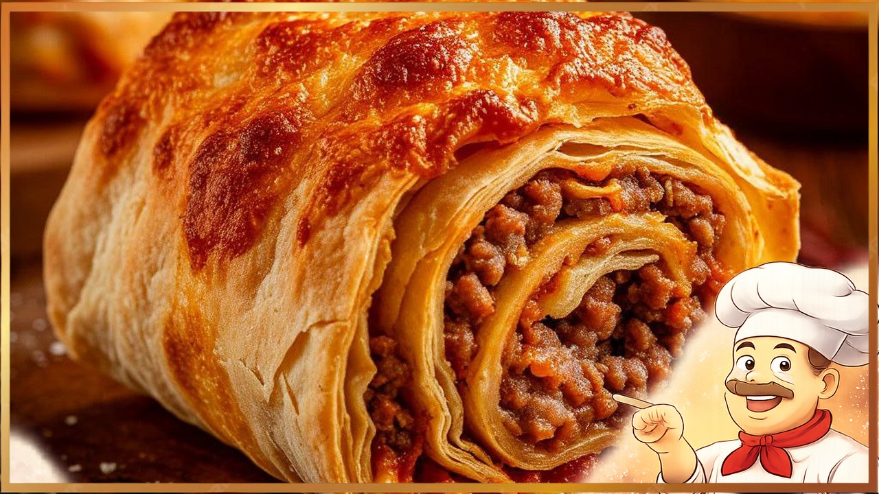 Запечённый рулет из лаваша с фаршем