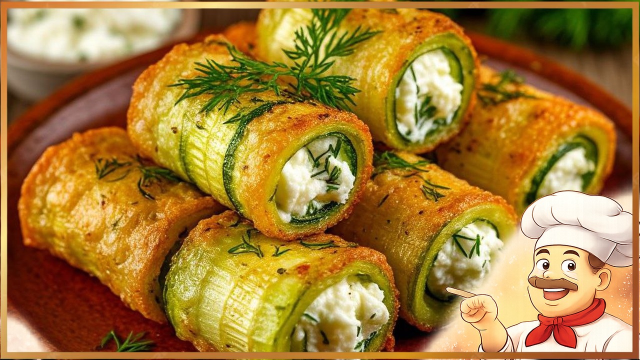 Рулетики из кабачков с творогом, чесноком и укропом