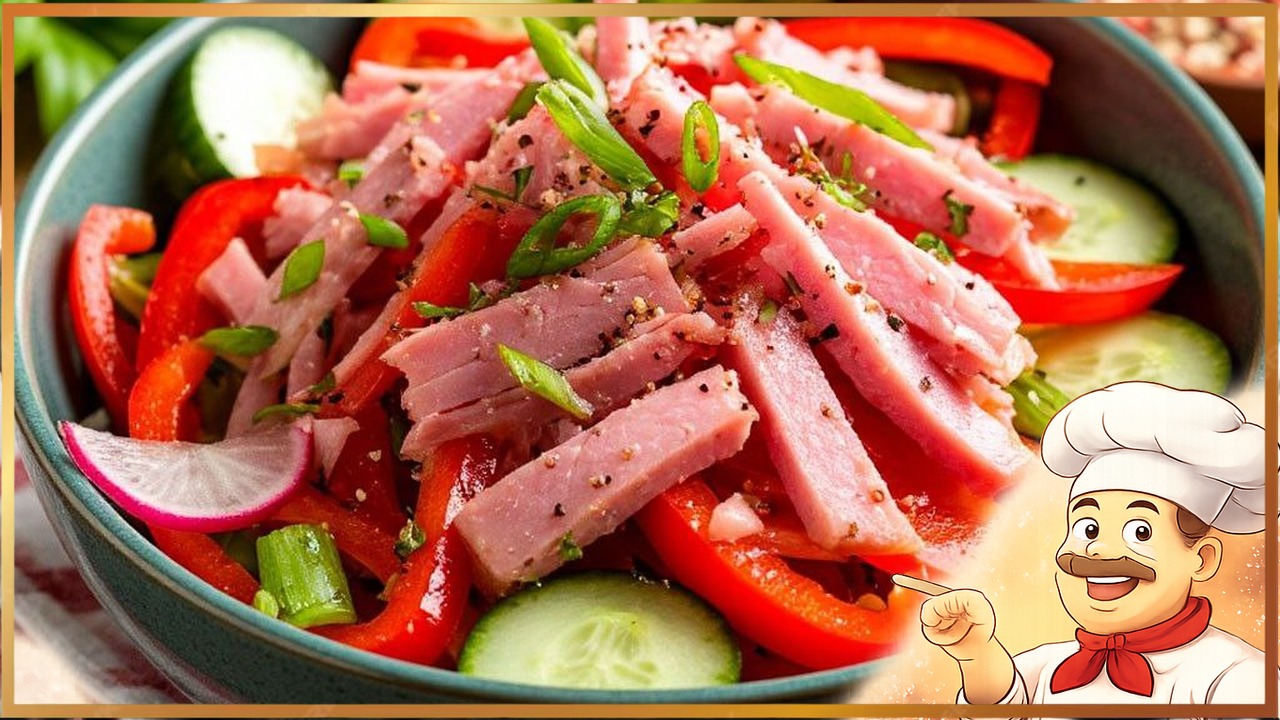 Салат с ветчиной, редисом и перцем