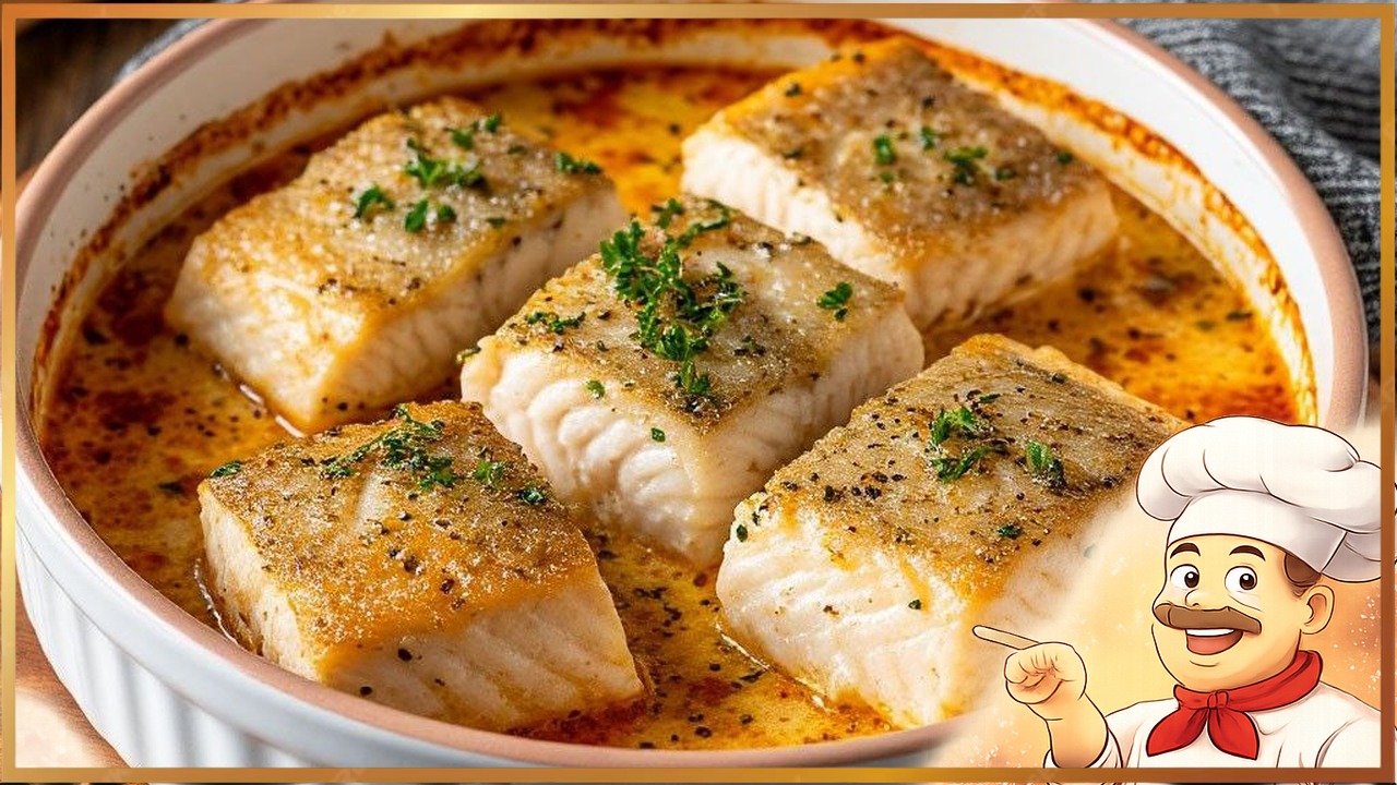 Хек, запечённый с яйцами и сметаной