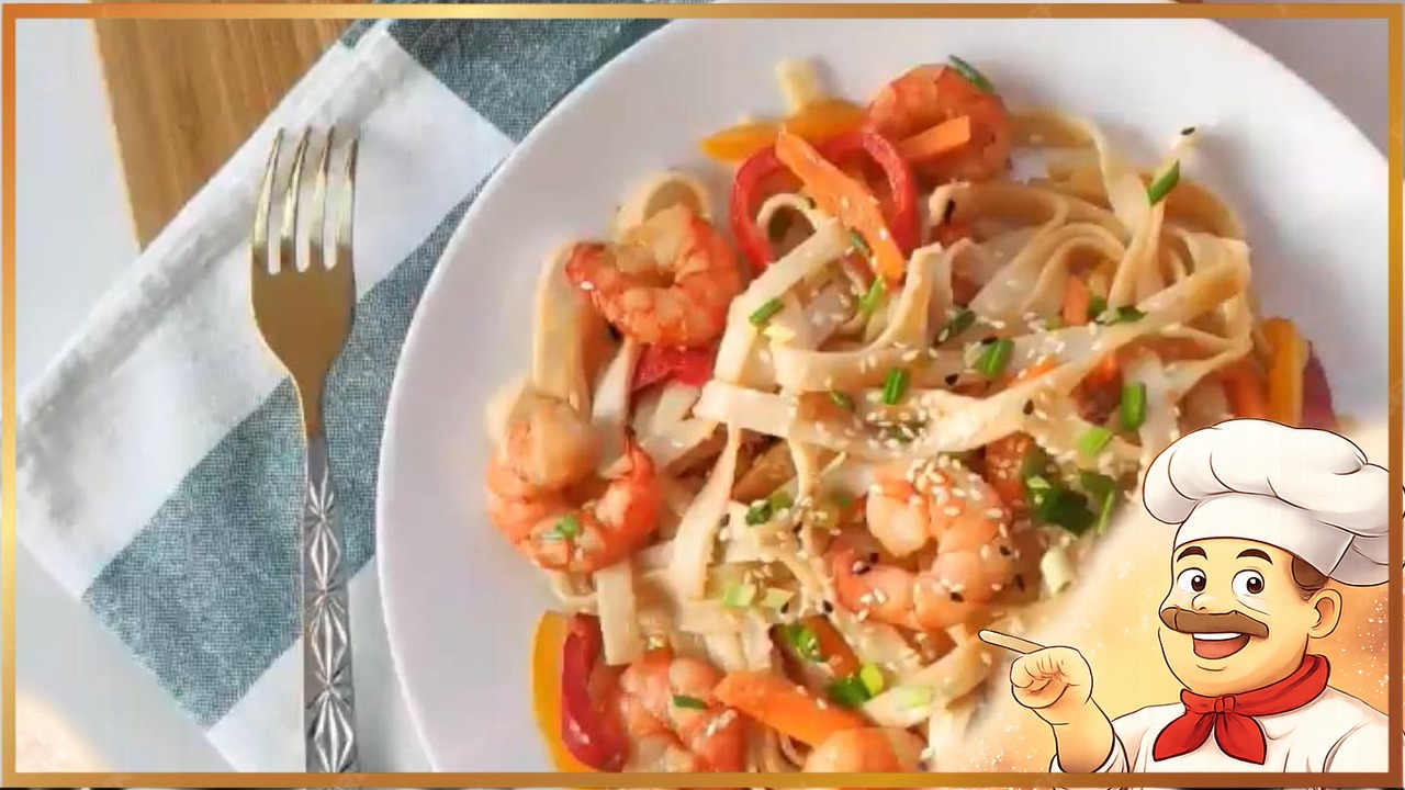 Удон с креветками и овощами