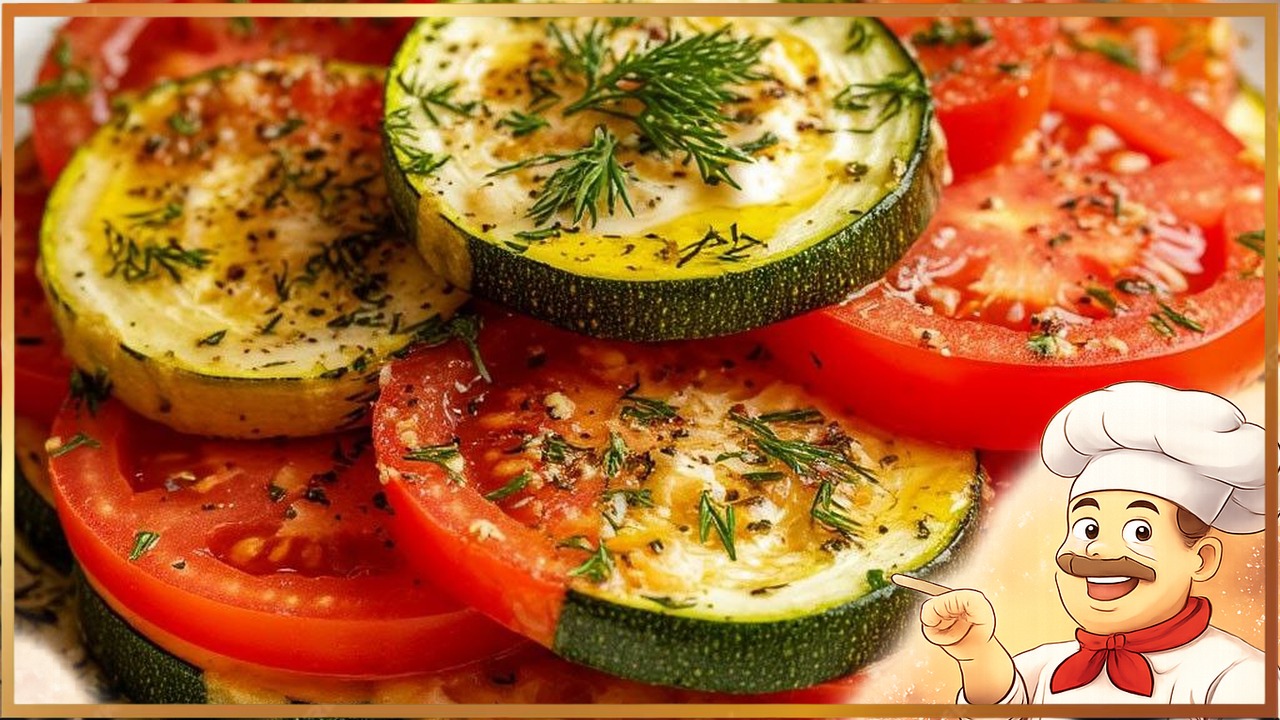 Закуска из кабачков и помидоров с чесноком