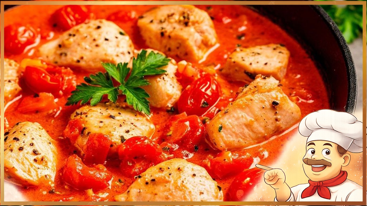 Куриная грудка в сливочно-томатном соусе