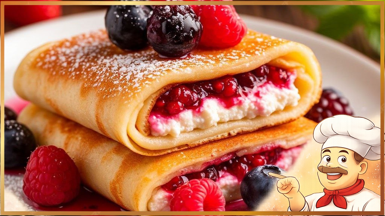 Блины с творожным сыром и ягодами