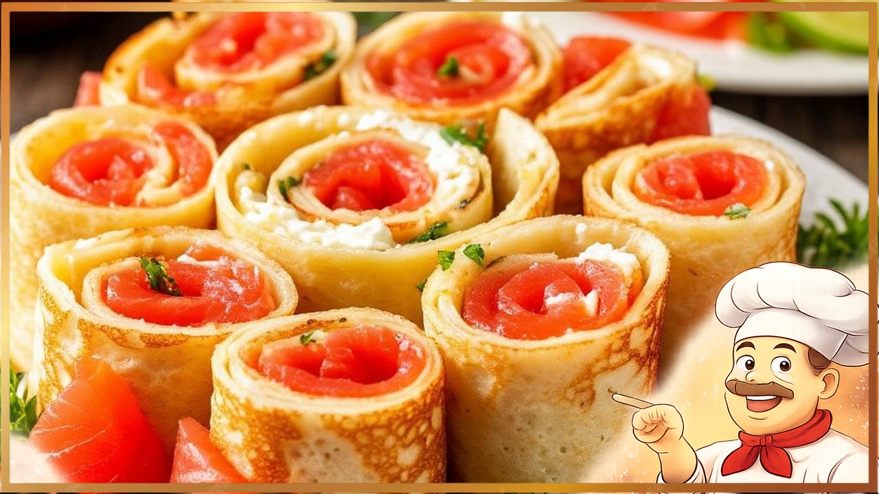 Яичные рулеты с творожным сыром и красной рыбой