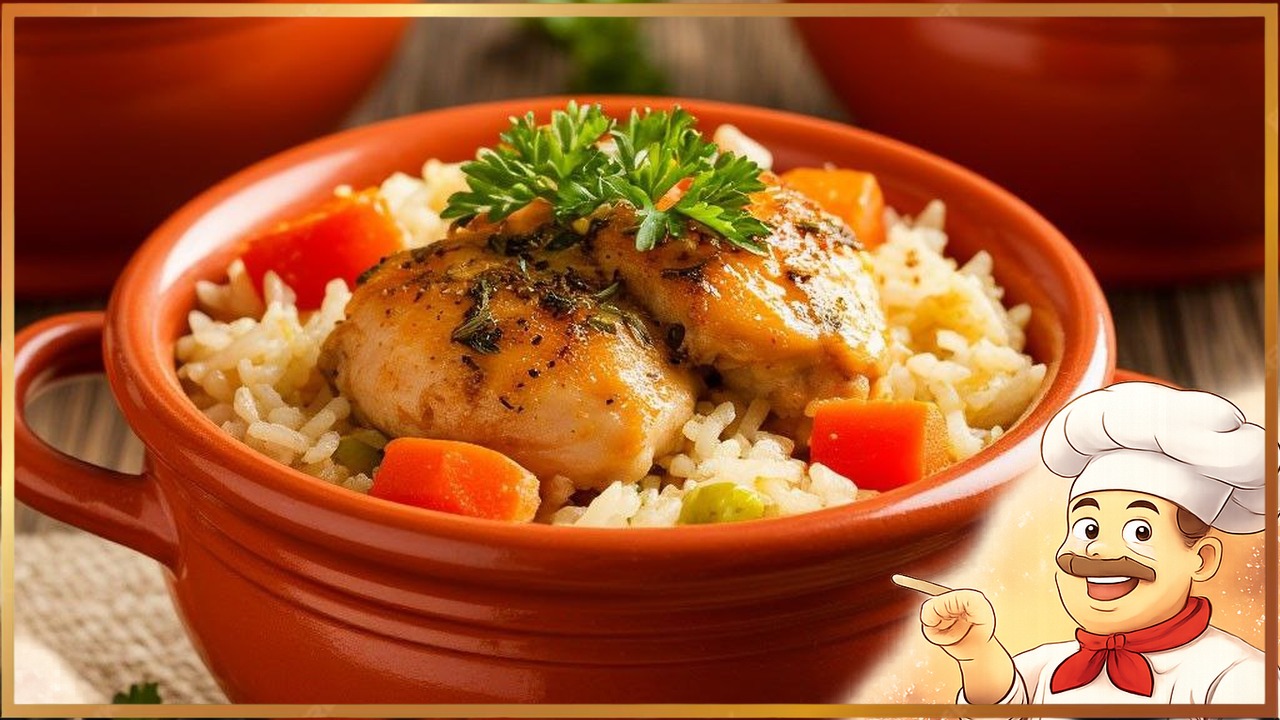 Курица с рисом и овощами в горшочках