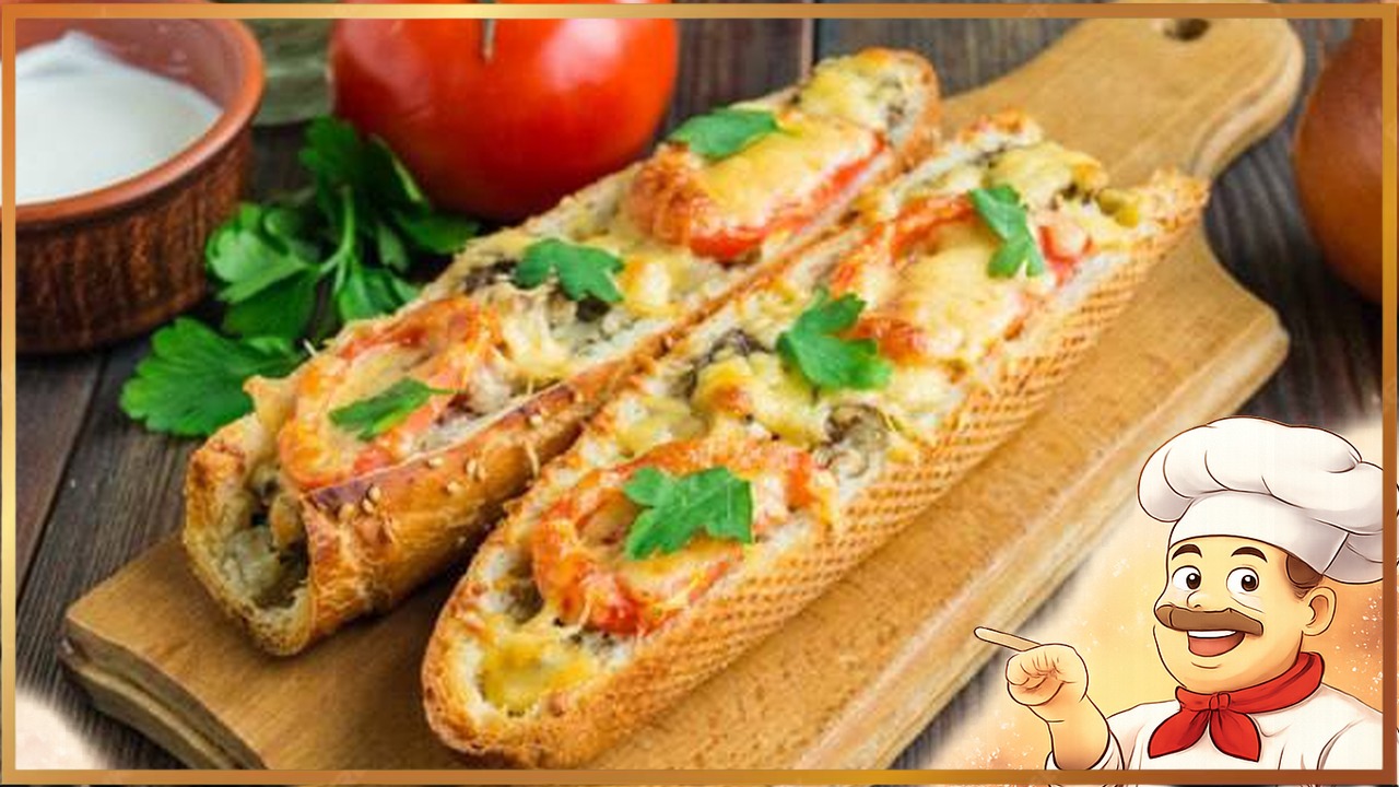 Багет с курицей и грибами