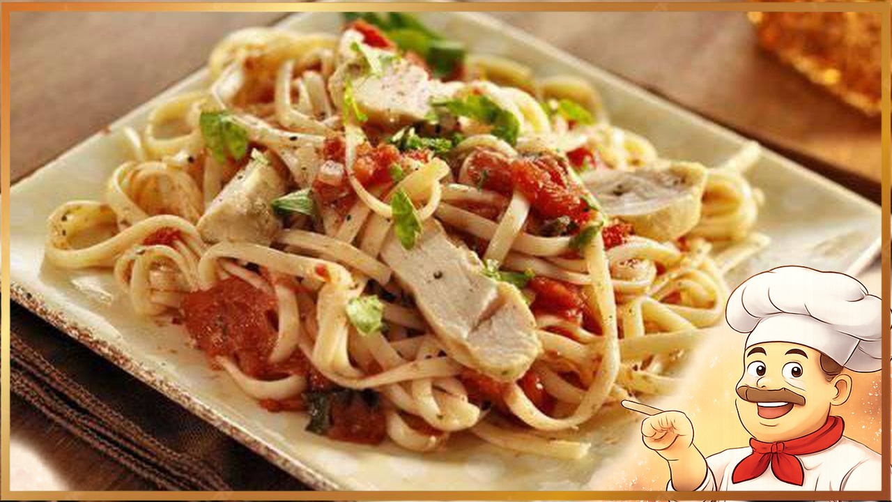 Паста с курицей и овощами