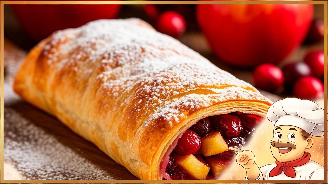 Штрудель с клюквой и яблоками