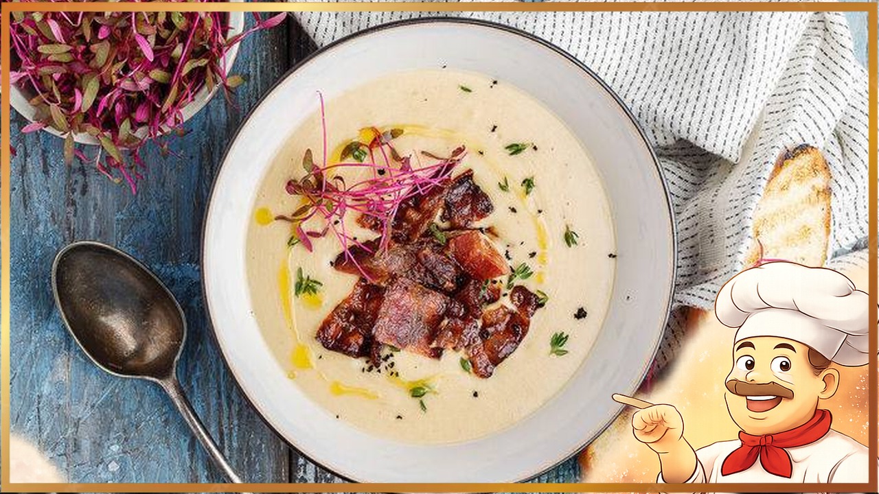 Картофельный суп с беконом и моцареллой