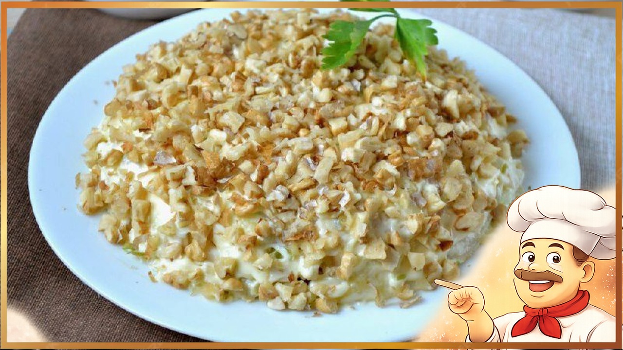 Салат с куриным филе, сыром и орехами