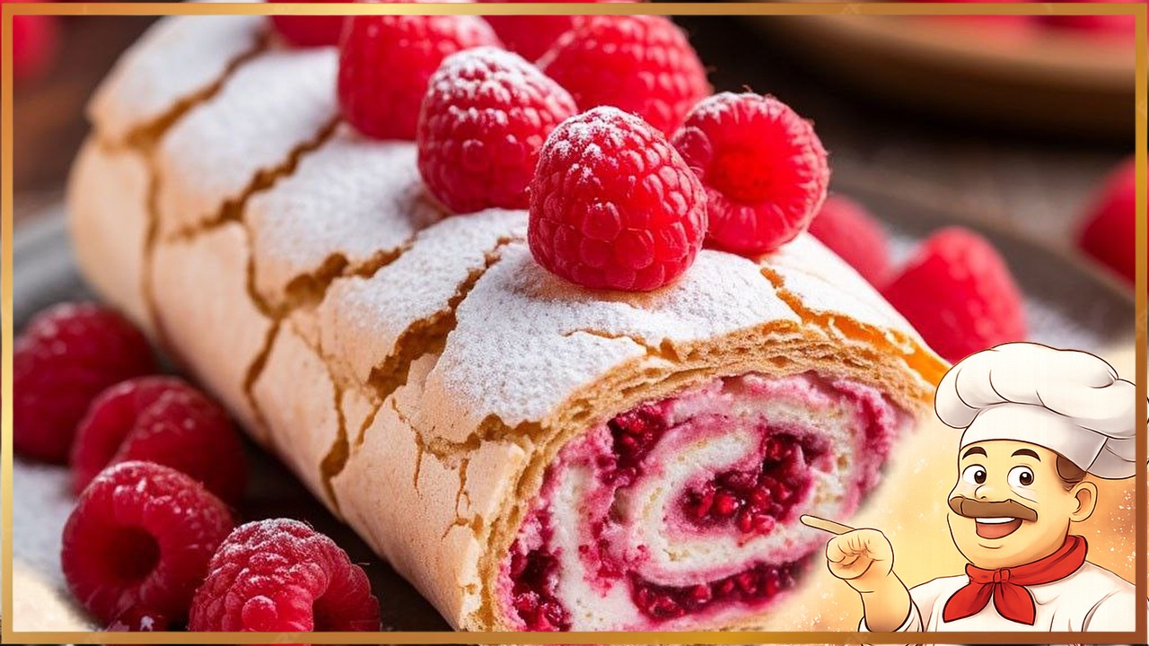 Меренговый рулет с малиной