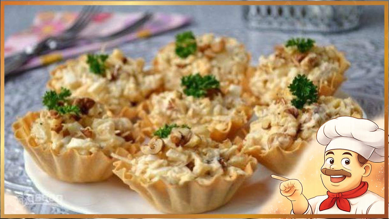Закуска с курицей и ананасами в тарталетках
