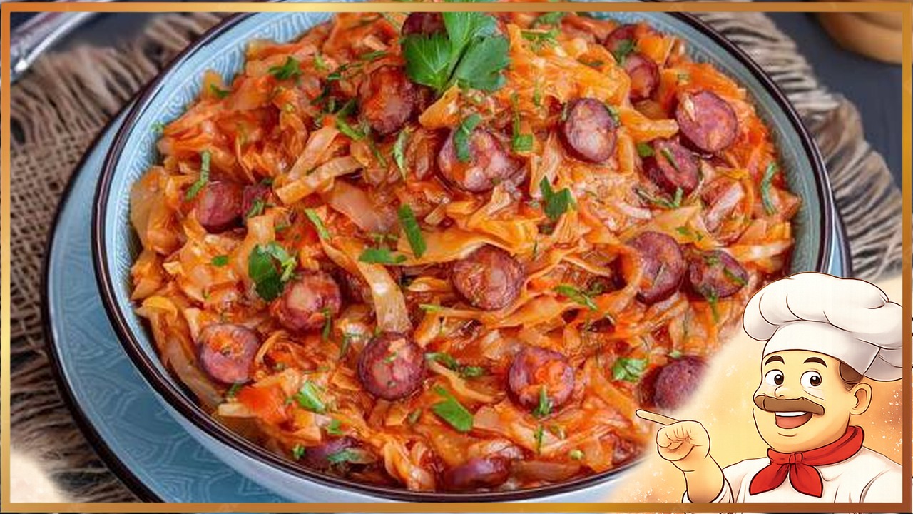 Тушеная капуста с охотничьими колбасками