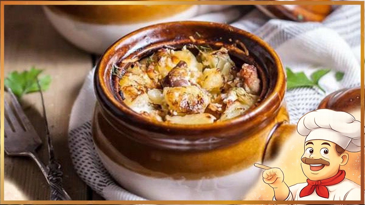 Картошка с курицей и грибами под соусом