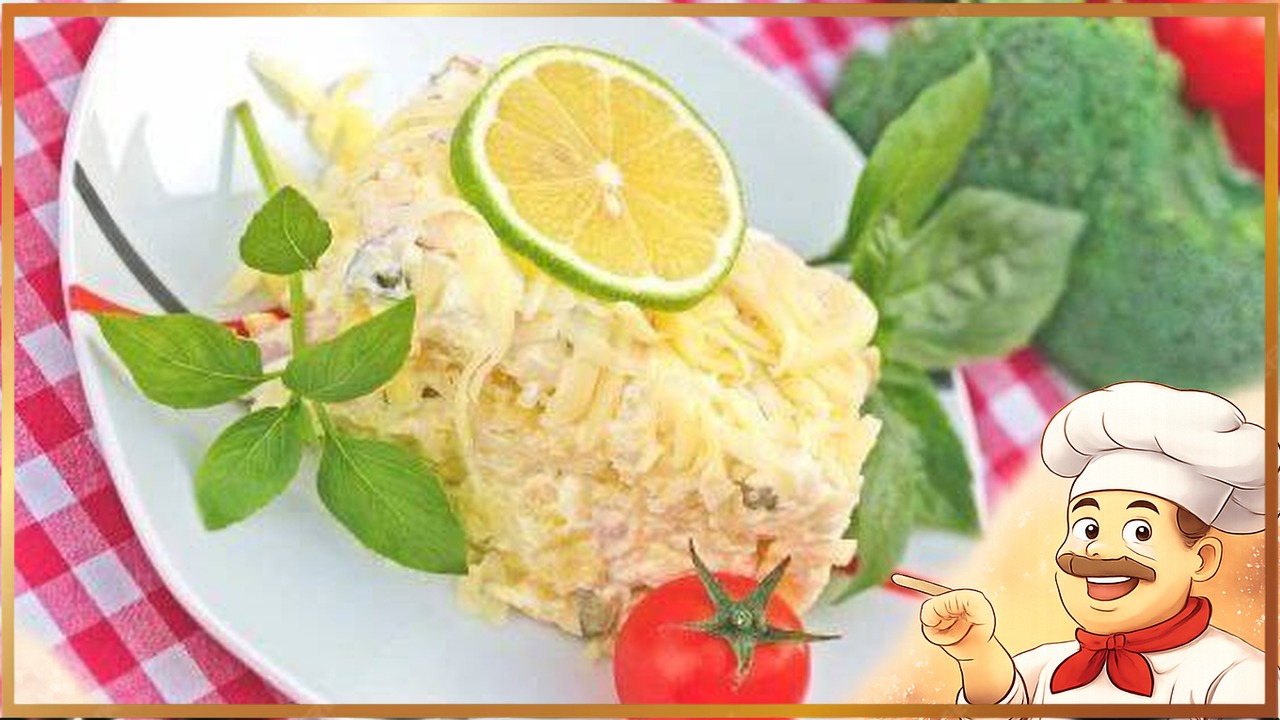 Салат с ветчиной и грибами