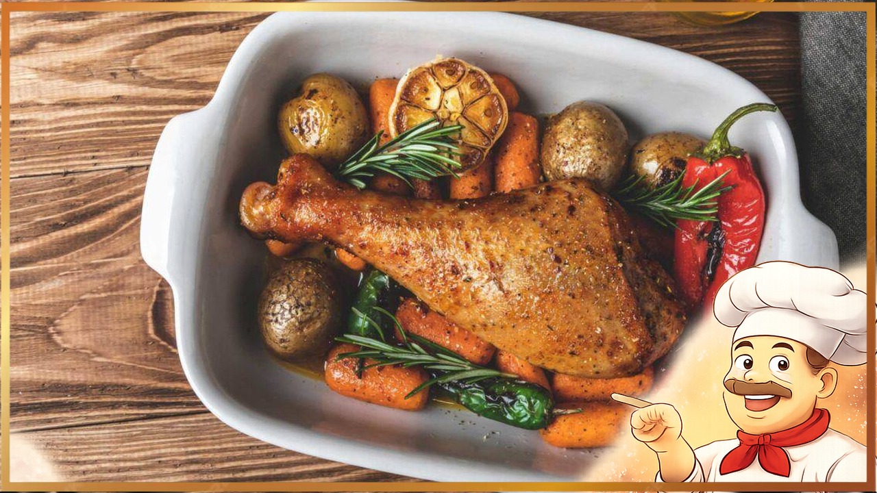 Голень индейки, запечённая с овощами