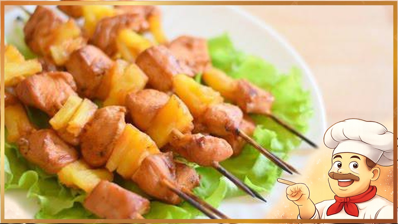 Куриные шашлычки с ананасами в духовке