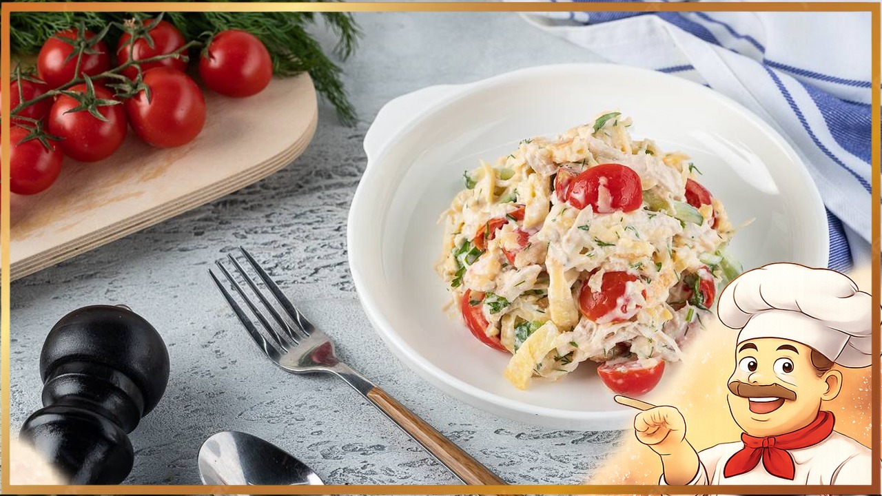 Салат с курицей и омлетом